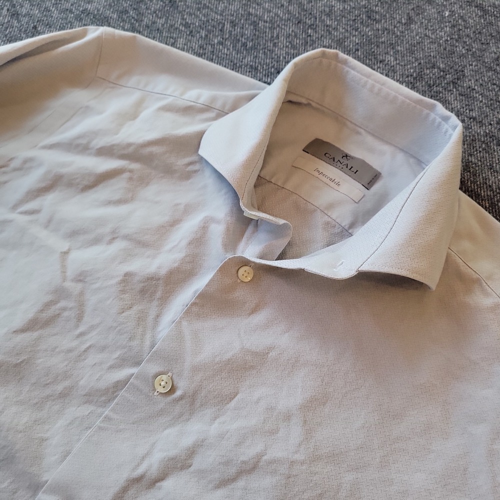 Canali Shirt Mens 39 15.5 Impeccabile Gray Geometric Button Up Long Sleeve Italy